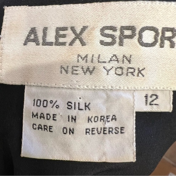 ALEX SPORT MILAN NEW YORK Silk Long Sleeved Blouse Womens 12 Black Elega… - Picture 10 of 10